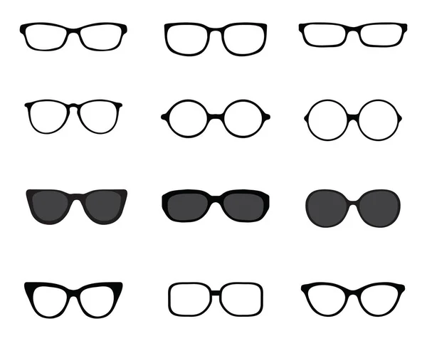 Siluet Hitam Dari Kacamata Yang Berbeda Pada Latar Belakang Putih - Stok Vektor