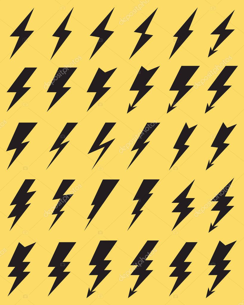 Black icons of thunder lighting on the yellow background