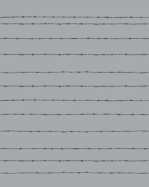 灰色の背景にある有刺鉄線の黒いシルエット シームレス — ストックベクタ