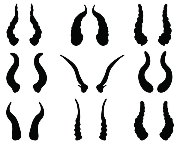 Silhouettes Noires Cornes Dragon Sur Fond Blanc — Image vectorielle