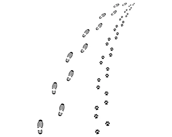 Footprints Man Dog Turn Left Right — Stock Vector
