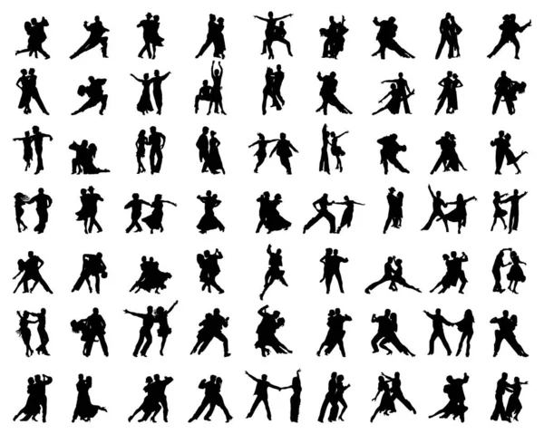 Silhouettes Noires Danseurs Sur Fond Blanc — Image vectorielle