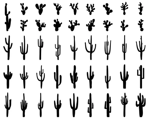 Zwarte Silhouetten Van Verschillende Cactus Een Witte Achtergrond — Stockvector