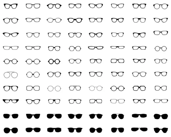 Zwarte Silhouetten Van Verschillende Brillen Een Witte Achtergrond — Stockvector