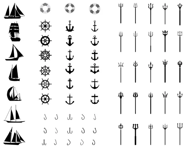 Pictogrammen Van Ankers Roeren Reddingsgordel Zeilboten Een Witte Achtergrond — Stockvector