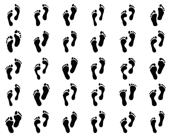 Schwarze Abdrücke Menschlicher Füße Auf Weißem Hintergrund — Stockvektor