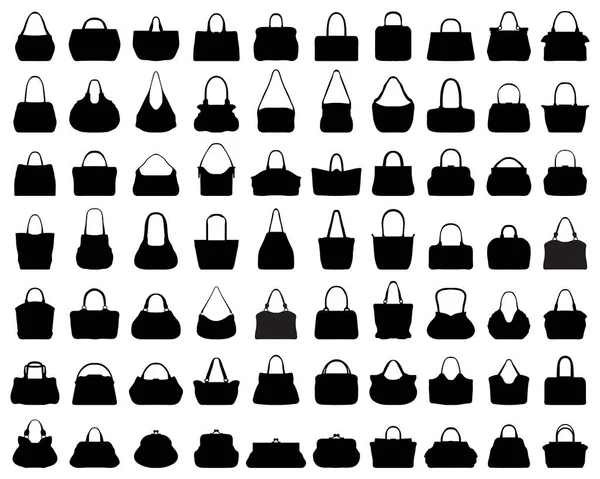 Gran Conjunto Siluetas Negras Bolsos Sobre Fondo Blanco — Vector de stock