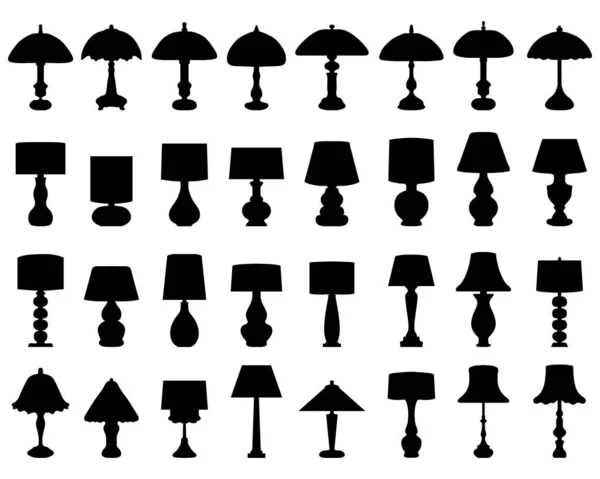 Silhouettes Noires Lampes Éclairage Sur Fond Blanc — Image vectorielle