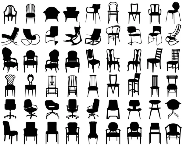 Silhouettes Noires Différentes Chaises Sur Fond Blanc — Image vectorielle