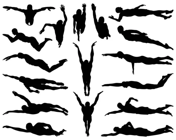 Black silhouettes of swimmers on a white background Royalty Free Stock Vect...
