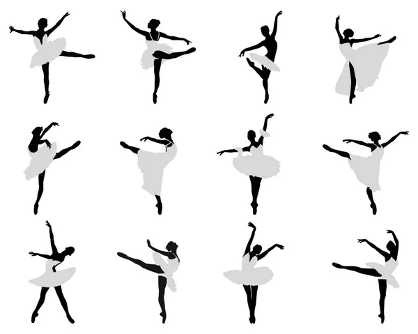 Силуети Балерини Білому Тлі — стоковий вектор