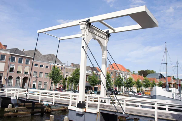 Ponte Levadiça Branca Histórica Velha Zwolle Países Baixos — Fotografia de Stock