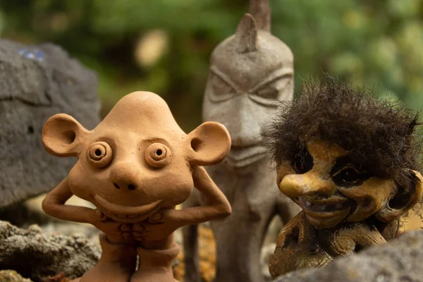 Gnome Kobolde Und Fantastische Charaktere Treffen Sich Zum Waldspaziergang Sie — Stockfoto