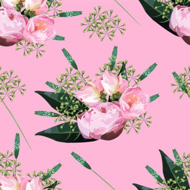 Gül, suluboya ile sorunsuz çiçek desenli. Vektör çizim.