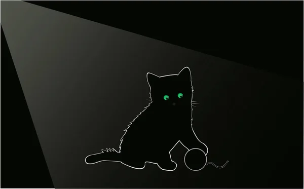 Kleine schwarze Miezekatze in der Nacht im Zimmer — Stockfoto