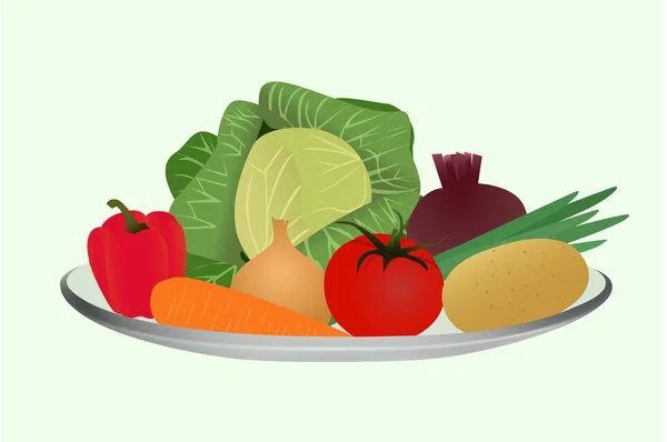 Овощи для приготовления супа, набор овощей на тарелке — стоковое фото