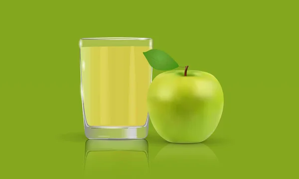 Frischer Apfelsaft im Glasbecher auf grünem Hintergrund — Stockvektor