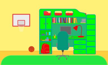 Basketbol oynayan bir çocuğun kreş, vektör illüstrasyon