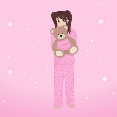pijama kız bir ayı, anime, vektör illüstrasyon kucaklar