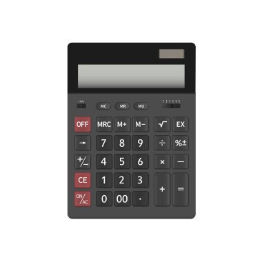 Hesap makinesi, okul malzemeleri, muhasebeci aracı, vektör çizimi