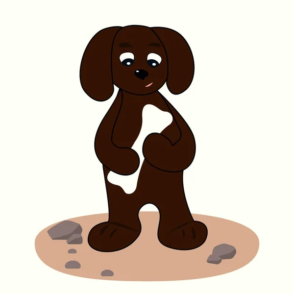 Cute puppy trzyma kość, ilustracja wektor w stylu kreskówki — Wektor stockowy