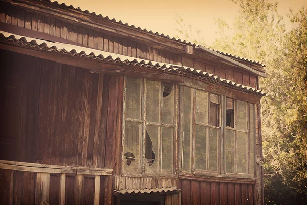 Mur Fenêtres Vieille Maison Bois — Photo