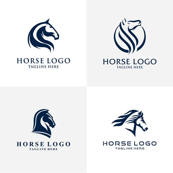 Conjunto de cavalos de cabeça Símbolo de ilustração Vetor de logotipo moderno —  Vetores de Stock