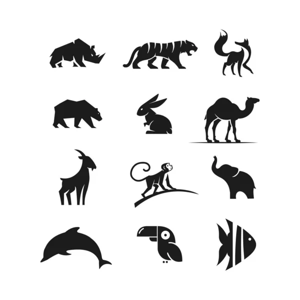 Animals set logo vector silhouette — Stock Vector