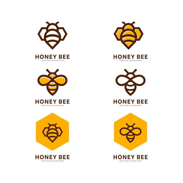 Conjunto de abelhas. Vector. Conjunto de rótulos de mel e abelhas para produtos de logotipo de mel. Ícone de insecto isolado. Abelha voadora. Ilustração vetorial de estilo plano . — Vetor de Stock