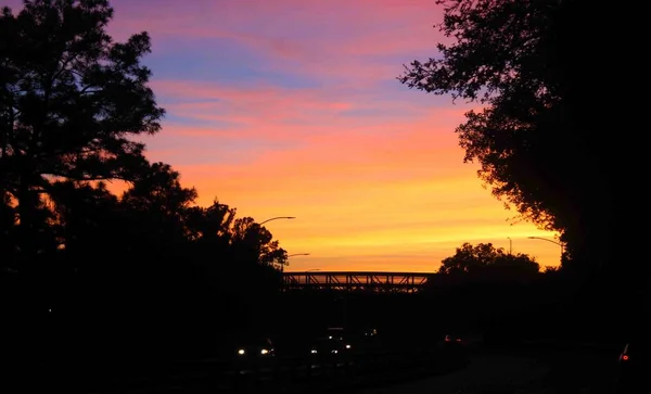 Coucher Soleil Avec Ciel Coloré — Photo