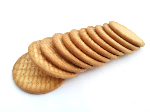 Galletas Redondas Digestivas Trigo Entero Aisladas Fondo Blanco —  Fotos de Stock