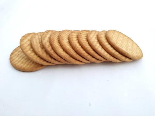 Galletas Redondas Digestivas Trigo Entero Aisladas Fondo Blanco — Foto de Stock