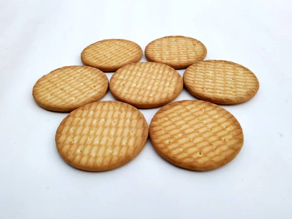 Galletas Redondas Digestivas Trigo Entero Aisladas Fondo Blanco —  Fotos de Stock