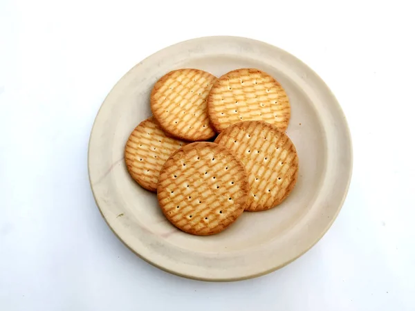 Galletas Redondas Digestivas Trigo Entero Aisladas Fondo Blanco — Foto de Stock