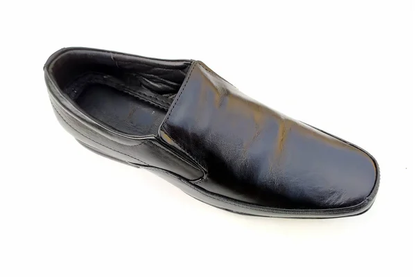 Zapatos Cuero Negro Mans Aislados Sobre Fondo Blanco — Foto de Stock