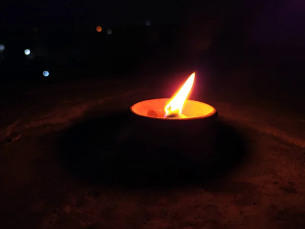 Lámparas Tradicionales Diya Arcilla Encendidas Durante Celebración Del Diwali — Foto de Stock