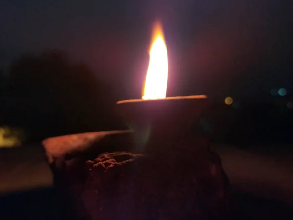 Traditionelle Diya Lampen Aus Ton Entzündet Während Des Diwali Festes — Stockfoto