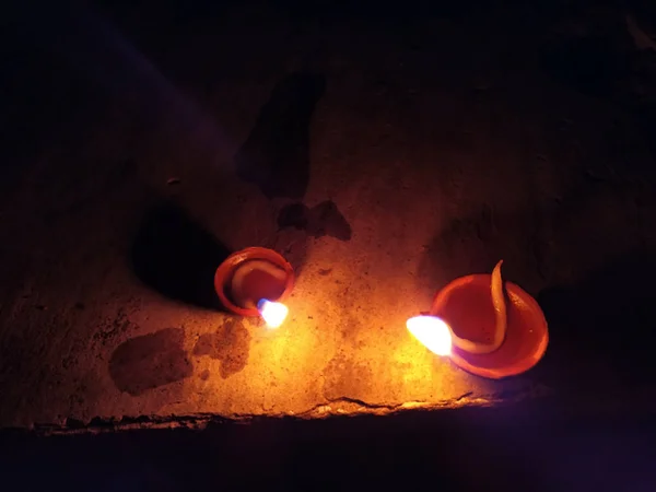 Traditionele Klei Diya Lampen Aangestoken Tijdens Diwali Viering — Stockfoto