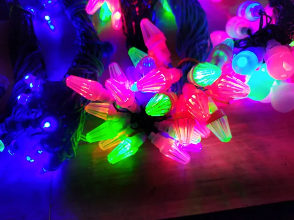 Diwali Karácsony Házassági Dekoráció Piros Sárga Led Lámpák Kis Bokeh — Stock Fotó