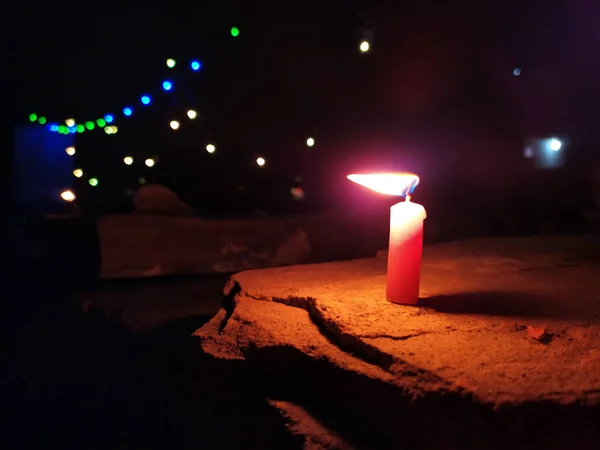 Candle Flame Give Light Dark Night Bilking Lights — ストック写真