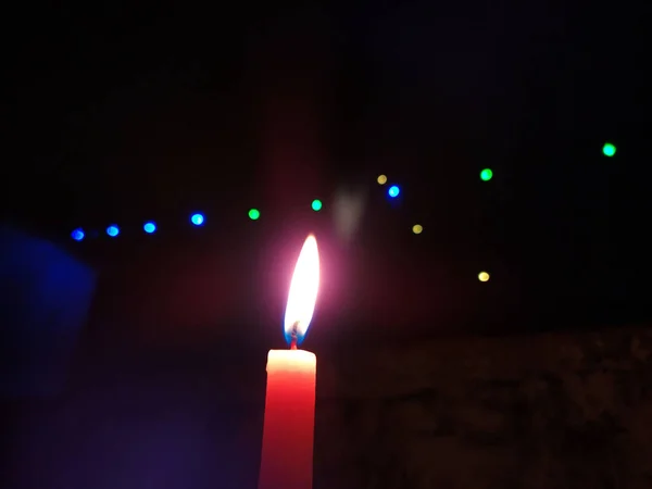 Candle Flame Give Light Dark Night Bilking Lights — стокове фото