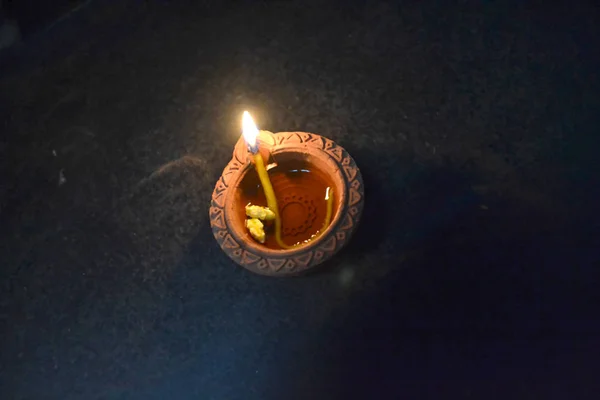 Lámparas Tradicionales Diya Arcilla Encendidas Durante Celebración Del Diwali — Foto de Stock