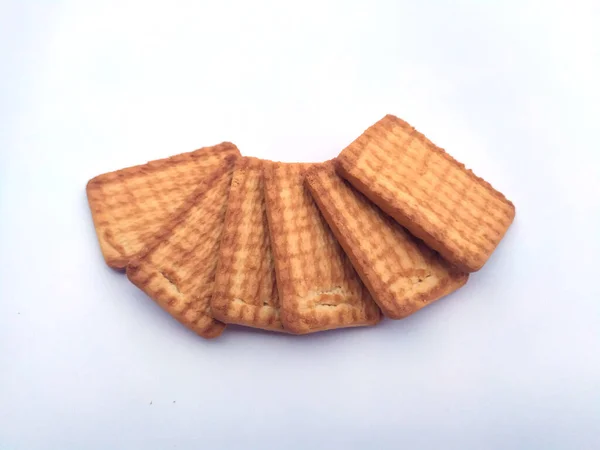 Pâtisserie Fraîche Sucrée Biscuit Brun Sain Isolé Sur Fond Blanc — Photo