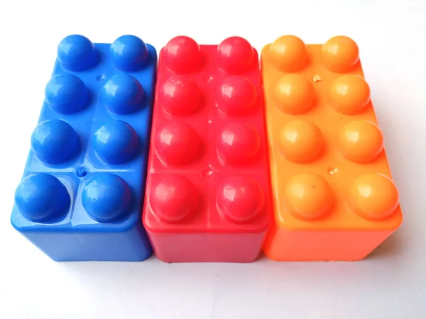 Top View Multi Color Toy Bricks Isolated White Background — Stock Photo, Image