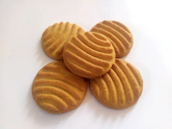 Vers Gezond Knapperig Bruin Biscuit Geïsoleerd Witte Achtergrond — Stockfoto