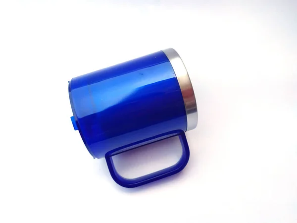 Blauer Plastikkaffeebecher Isoliert Auf Weißem Hintergrund — Stockfoto