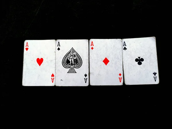 Conjunto Cuatro Ases Jugando Palos Cartas Ganar Mano Póquer Aislado — Foto de Stock