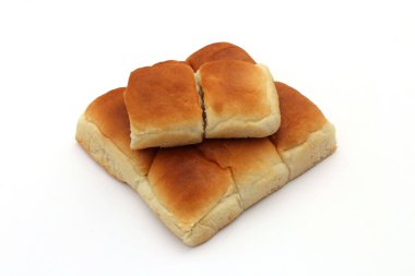 Ekmek, fırın ikonu, dilimlenmiş taze buğday ekmeği beyaz arka planda izole edilmiş.