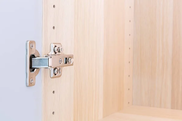 Polished Stainless door hinge on a cabinet door for interior des