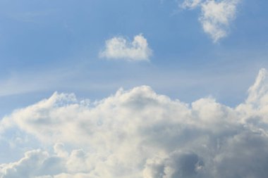 Beyaz bulutlar mavi gökyüzüne karşı güneşli bir yaz gününde.